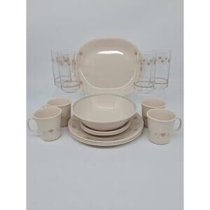 Corelle Forever Yours 18-Pc Dinnerware Set W/Glasses Set Made In USA 1980's #6